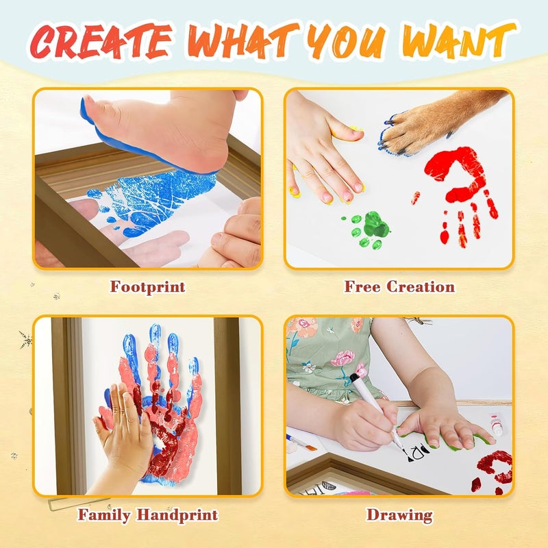 IvyWind Family Handprint Kit, DIY Hand and Footprint Kit Wooden Frame, Handmake Craft Keepsake- 6 Colors Non-Toxic Paint, Gifts for New Mom, New Parents, Mother's Day, Home Decor (Brown) - Image 4